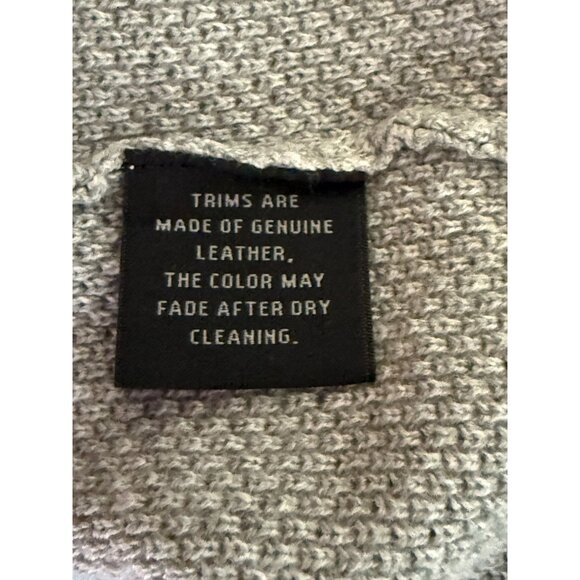 Bloomingdales Mens Gray 1/4 Zip Sweater XXL Genuine Leather Trim Cotton - Picture 6 of 6